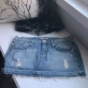 Refuge Light Blue Distressed Mini Skirt